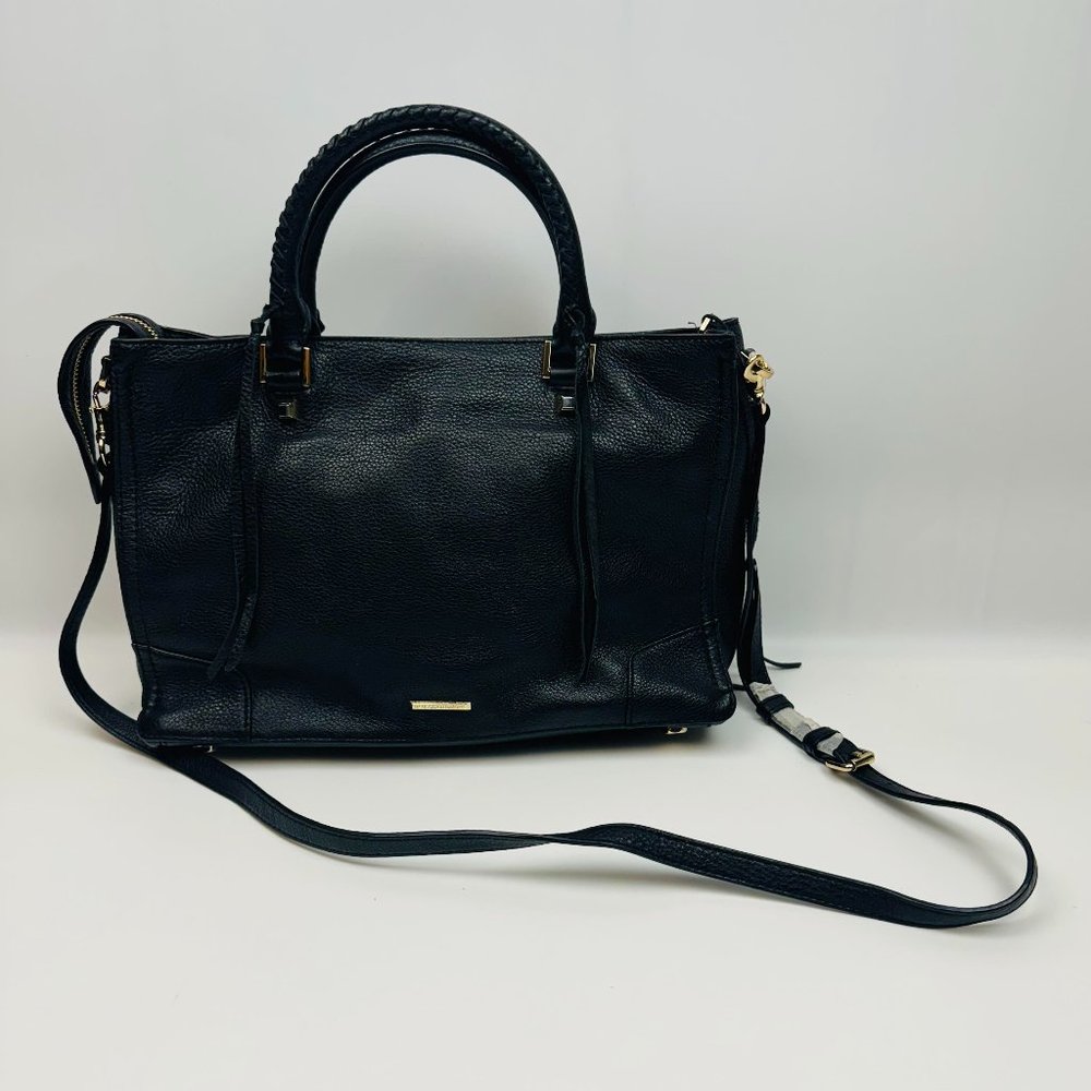 Rebecca Minkoff Womens Black Pebbled Leather Inner Pockets Medium Satchel Bag